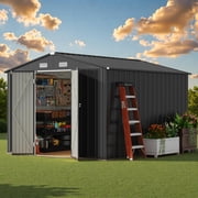 10x10 Outdoor Storage Shed, Lofka Large Metel Garden Shed with Double Lockable Door for Backyard|Patio ,Gray