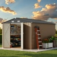 thumbnail image 1 of 10'x10' Outdoor Storage Shed, Lofka Large Metel Garden Shed with Double Lockable Door for Backyard|Patio,Brown, 1 of 8