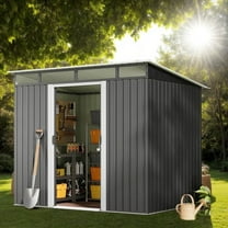 Outdoor Storage Sheds , Asofer 8'x6'ft Metal Garden Shed  with Transparent Panel Window for Garden, Dark Gray