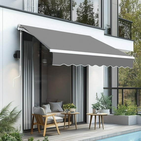 8'x7' Retractable Awnings for Patio, Outdoor Manual Retractable Awning with Aluminum Frame and UV & Water-Resistant Fabric, Roll Out Awnings with Manual Crank Handle for Porch, Backyard, Grey