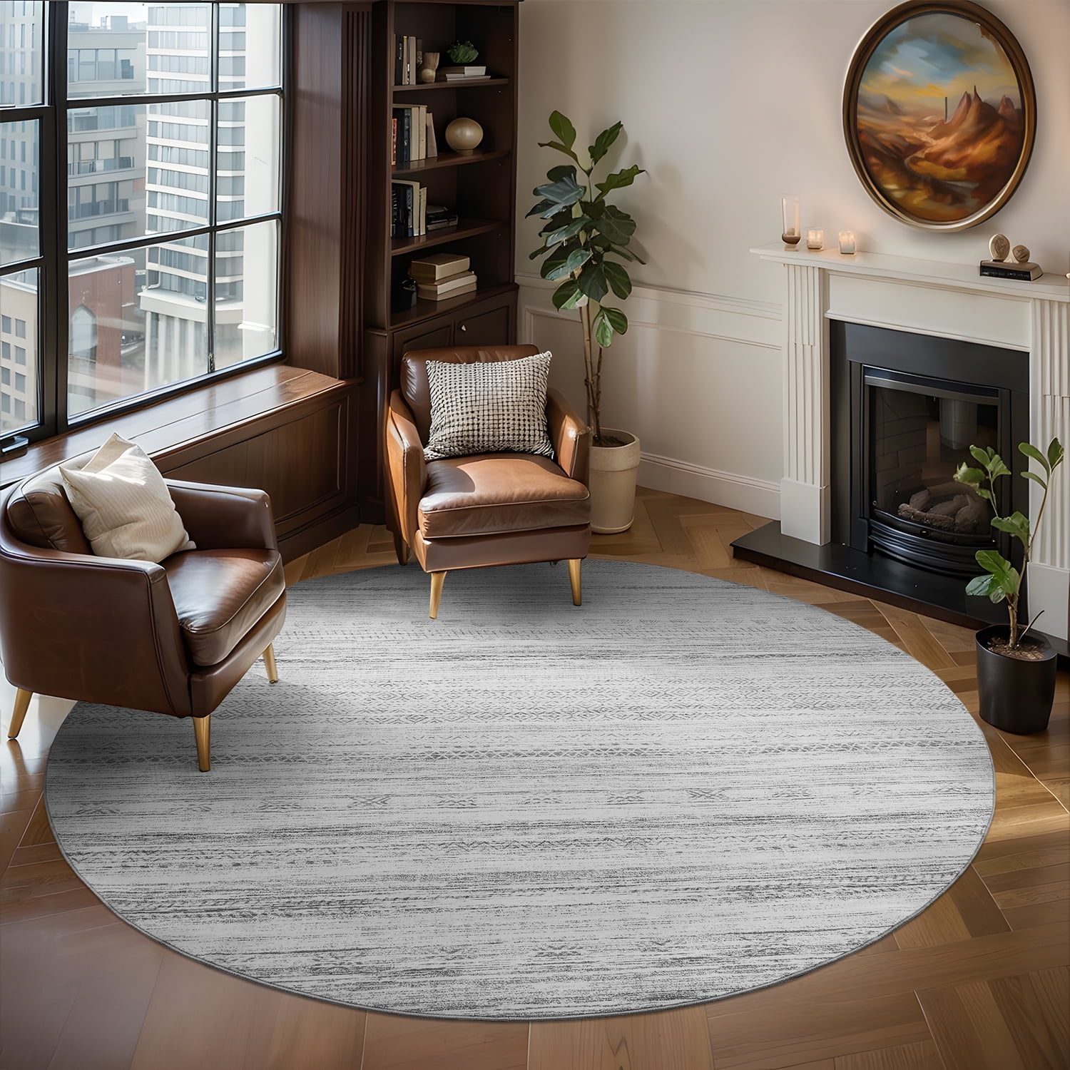 8'x8' Round Rugs for Living Room Washable Rugs Boho Moroccan Area Rug