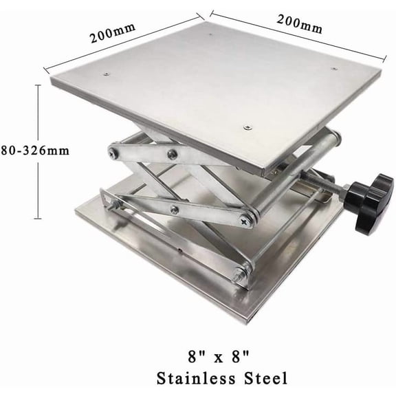 8" x8" Stainless Steel Lab Jack Scissor Stand Platform, Adjustable Height 80mm-326mm, 50kg Load Capacity