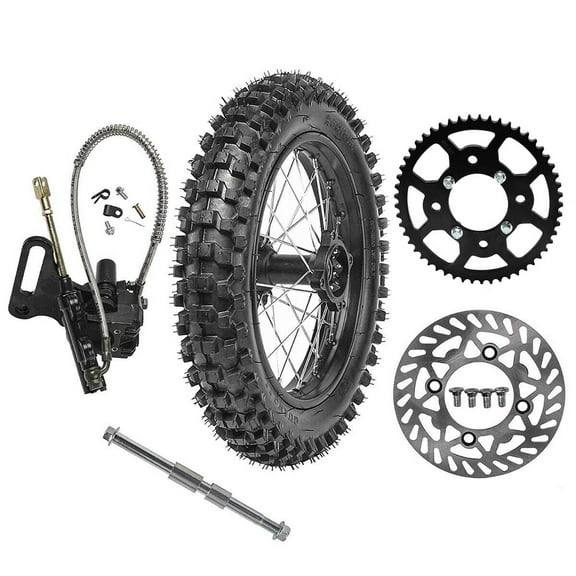 80/100-12 3.00-12 inch Tire Wheel and Rim + Rotor+ Disc Brake Assembly Kit+ 420 Chain 53T Sprocket for Pit Dirt Bike Apollo SSR Taotao Coolster 110cc 125cc 140cc CRF XR 70 50 KX65