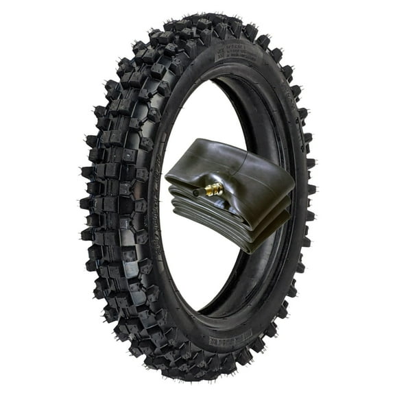 80/100-12 Rear Tire with 3.00-12 Inner Tube - for Off Road Motocross, 90cc-125cc PW80, DRZ110, CRF70 Dirt Bikes