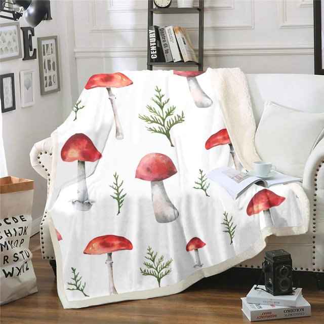 80*100CMFleece Blanket with Mushrooms and Pine, for Children, Wild
