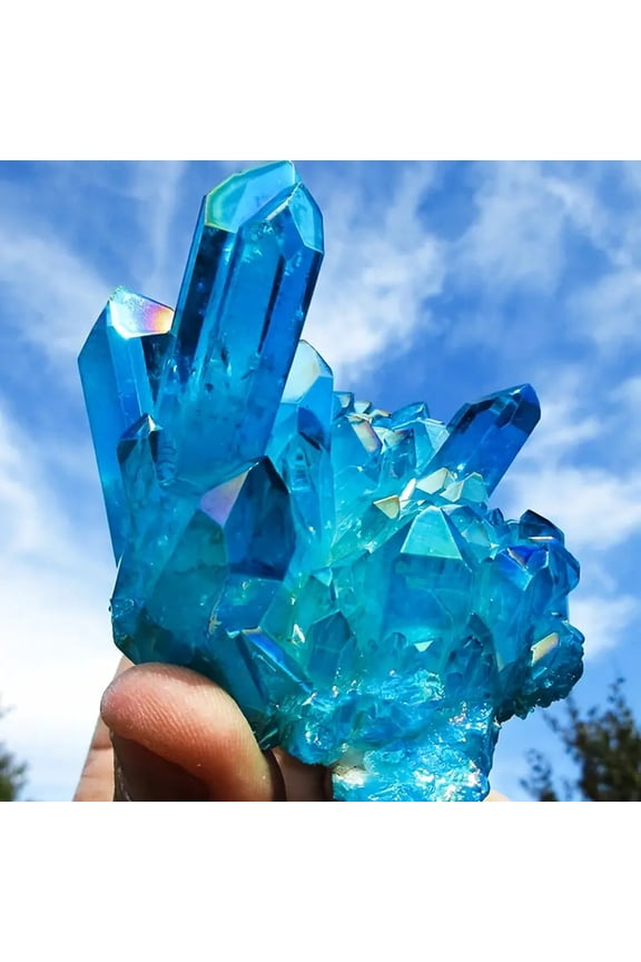 80‑100g Titanium Aura Blue Rainbow Crystal Geode Cluster Healing Stone Decor Rock Natural Quartz Energy Display Gift Home Accents Spiritual Collector Specimen