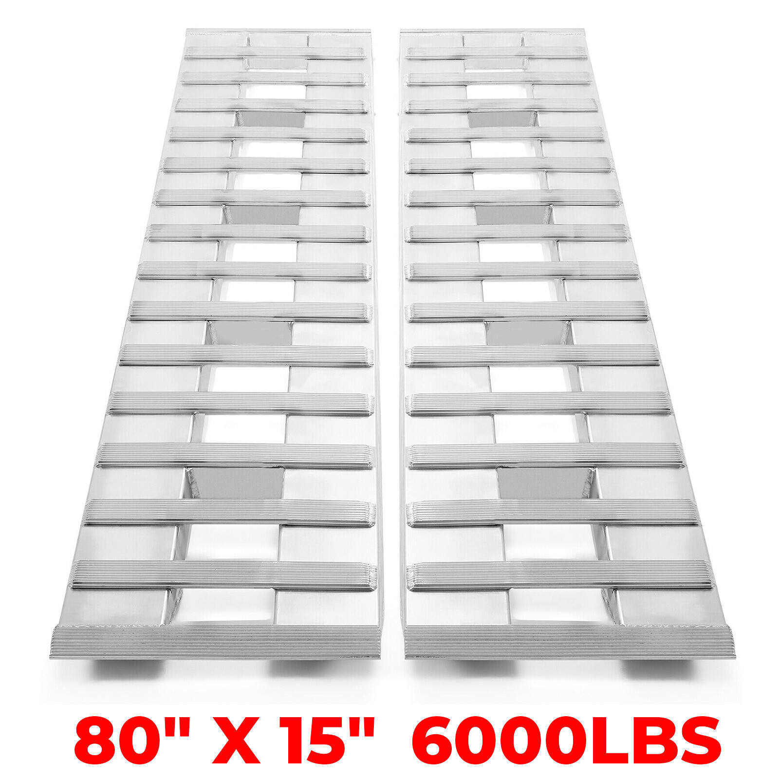 84" X 14" Aluminum Trailer Ramps – 6000 Lb Capacity – Hook End – Pair – Universal Fit – Silver