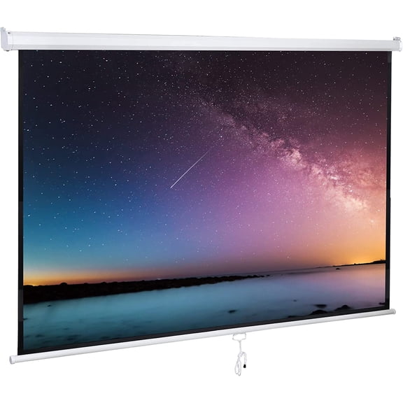 80'' 16:9 HD Projection Screen Foldable Anti-Crease Portable Projector Movie Screen Manual Pull Down for Home Theater Presentation Education Outdoor Indoor Public Display