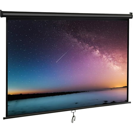 80'' 16:9 HD Projection Screen Foldable Anti-Crease Portable Projector Movie Screen Manual Pull Down for Home Theater Presentation Education Outdoor Indoor Public Display, Black
