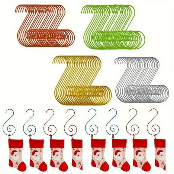 80/200pcs, Christmas Ornament Hooks, Christmas Ornaments Hooks S Shape Hooks Wire Metal Hanging for Christmas Tree Decorations, Ideal for Holiday & Easter Celebrations (4 Colors)