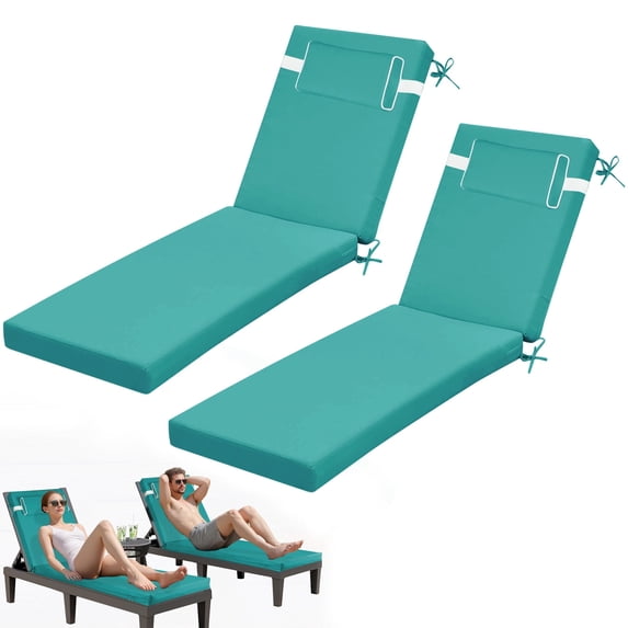 80" ×26" Outdoor Chaise Lounge Cushion, 3" Thick High-Density Foam Fill, with Removable Headrest, Waterproof Fade Resistant, Replacement Cushion for Lawn Pool (Lake Blue 2PCS)