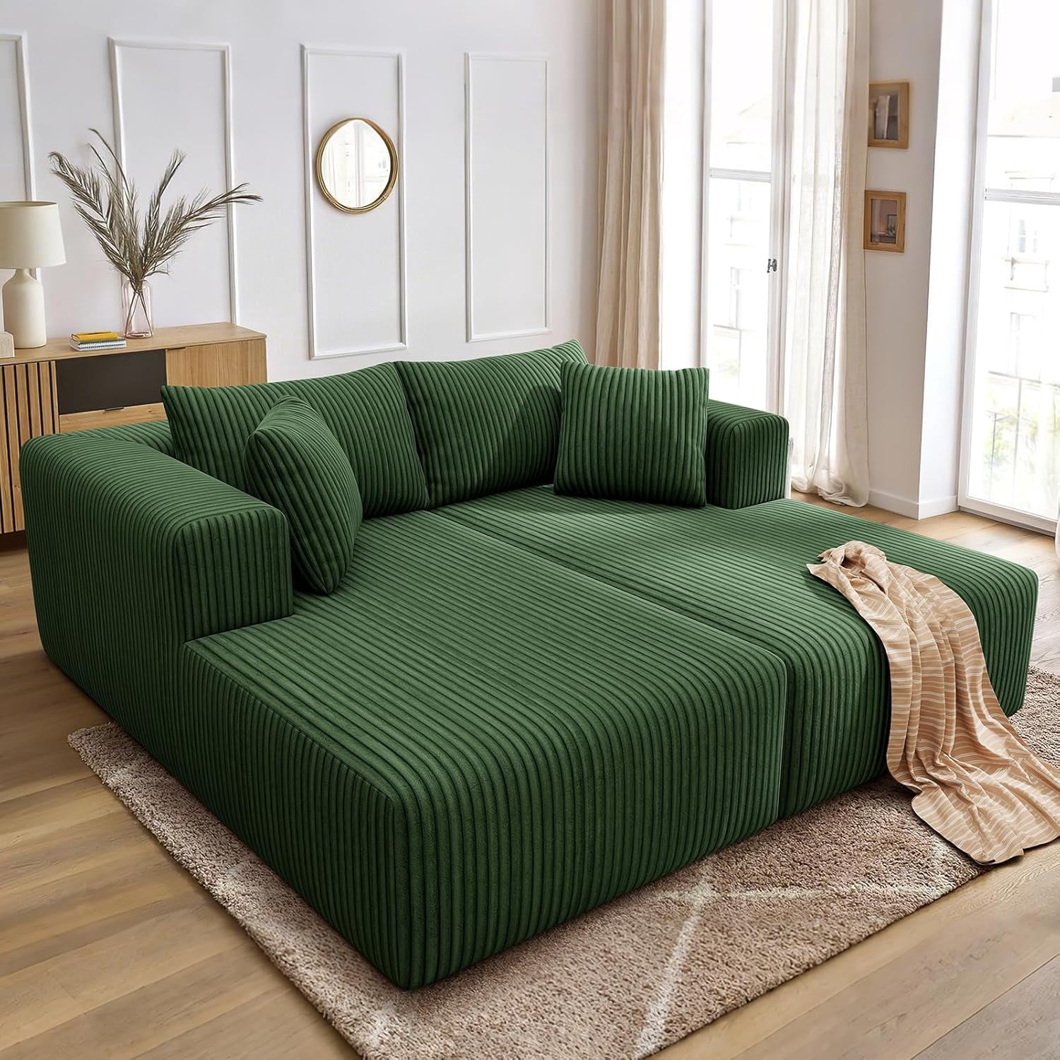 80.3" Oversized Double Lounge Chaise, Boneless Lounge Sofa Bed with 4 Pillows Cloud Loveseat Sleeper Couch for Indoor Living Room