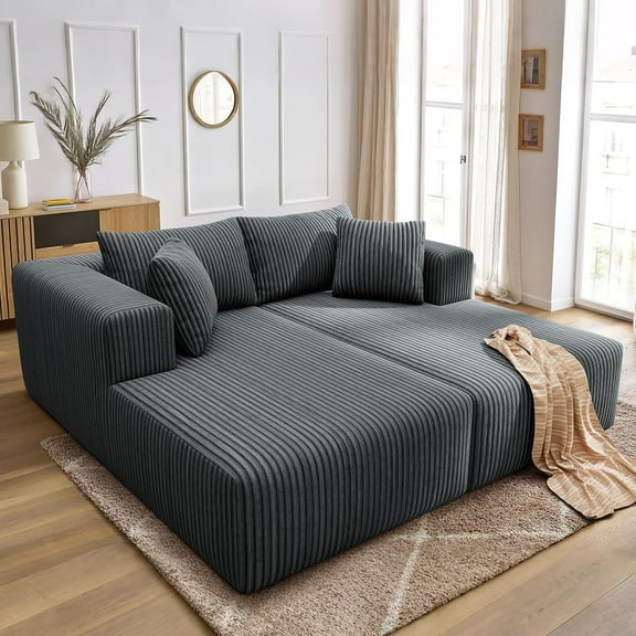 80.3" Oversized Double Lounge Chaise, Boneless Lounge Sofa Bed with 4 Pillows Cloud Loveseat Sleeper Couch for Indoor Living Room