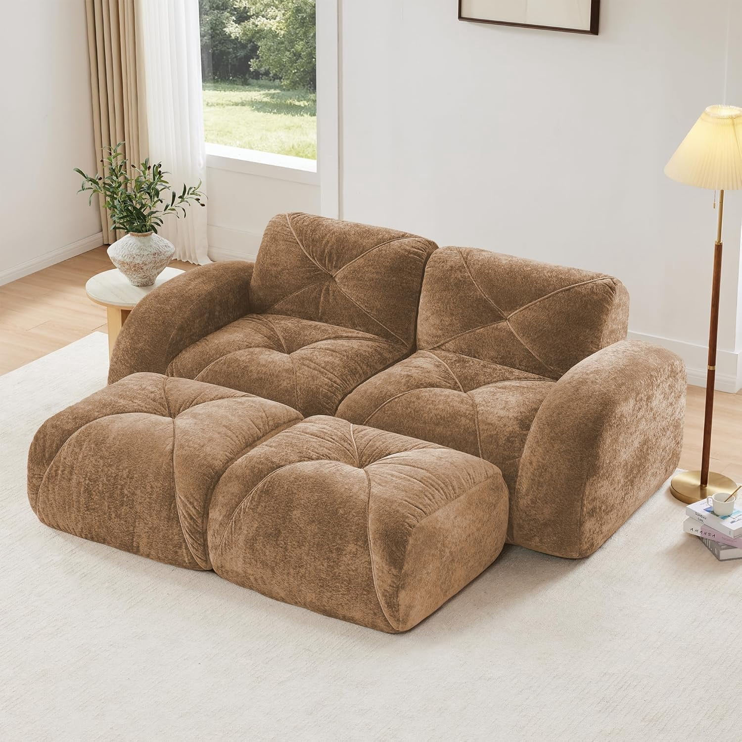 80.3'' Plush Comfy Cloud Couch in Velvet Fabric, Boneless Couch Loveseat for Small Spaces, Camel