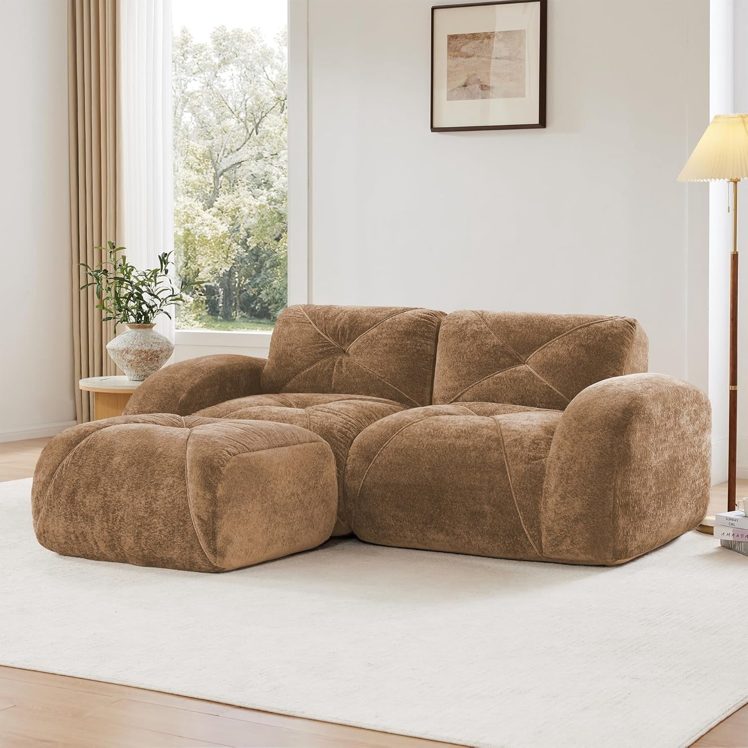 80.3'' Plush Comfy Cloud Couch in Velvet Fabric, Boneless Couch Loveseat for Small Spaces, Camel