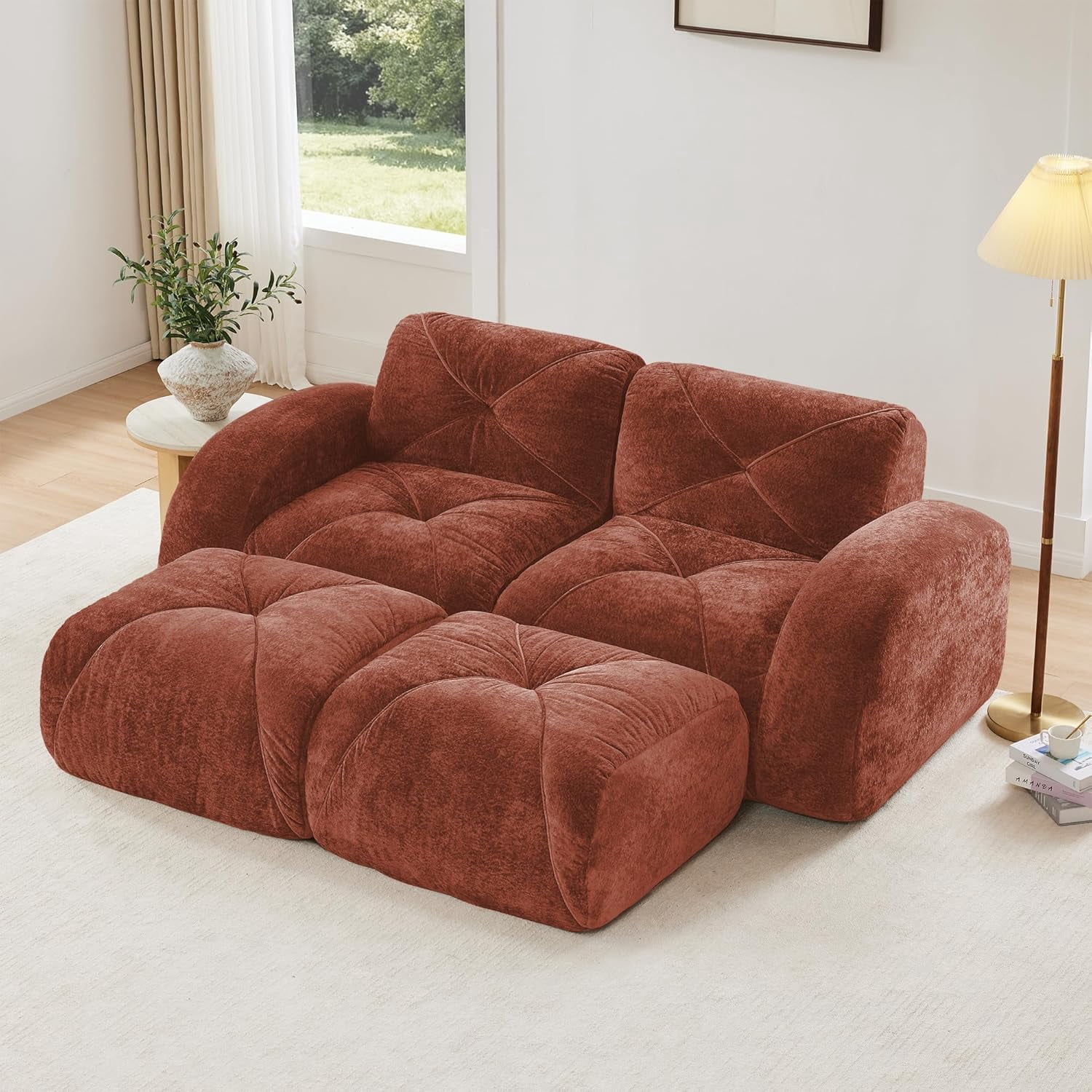 80.3'' Plush Comfy Cloud Couch in Velvet Fabric, Boneless Couch Loveseat for Small Spaces, Red