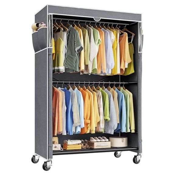 80.32" H Clothes Rack with Cover,Rolling Clothing Racks for Hanging Clothes with Wheels,Heavy Duty Portable Garment Rack 35.4" Wx15.75 Dx80.32 H,Black