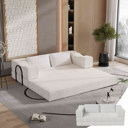 80"4-in-1 DIY Floding Out Futon Couch, 78.5" Loveseat Convertible Sleeper Sofa Bed, Chenille Modular Sectional Sofa with Fixed-Shape Frame,for apartment,living room