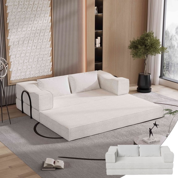 80"4-in-1 DIY Floding Out Futon Couch, 78.5" Loveseat Convertible Sleeper Sofa Bed, Chenille Modular Sectional Sofa with Fixed-Shape Frame,for apartment,living room