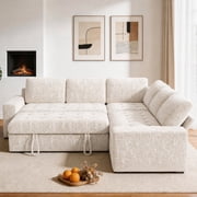 80" 5 Seat L Shaped Modular Sectional Sleeper Sofa Bed with Pull Out Bed/Reclining Backrest/Usb Ports/Storage & Tufted Seat, Sectional Sleeper Couch, Tool-Free Assembly,Chenille Fabric White