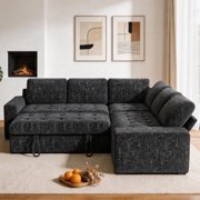 80" 5 Seat L Shaped Modular Sectional Sleeper Sofa Bed with Pull Out Bed/Reclining Backrest/Usb Ports/Storage & Tufted Seat, Sectional Sleeper Couch, Tool-Free Assembly,Chenille Fabric Black