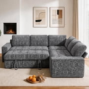 80" 5 Seat L Shaped Modular Sectional Sleeper Sofa Bed with Pull Out Bed/Reclining Backrest/Usb Ports/Storage & Tufted Seat, Sectional Sleeper Couch, Tool-Free Assembly,Chenille Fabric Dark Gray
