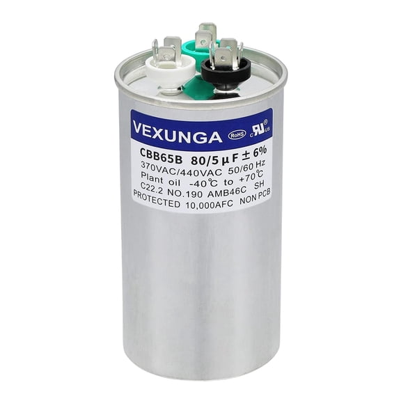 80/5 uF 80+5 MFD 370VAC or 440VAC Dual Run Start Round A/C Capacitor CBB65 CBB65B Air Conditioner Capacitors for AC Unit Fan Motor Start or Heat Pump or Condenser Straight Cool