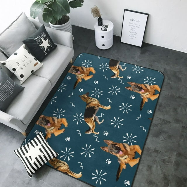 80*58in Soft Indoor Outdoor Rug German Shepherd Dog Footprint Washable ...