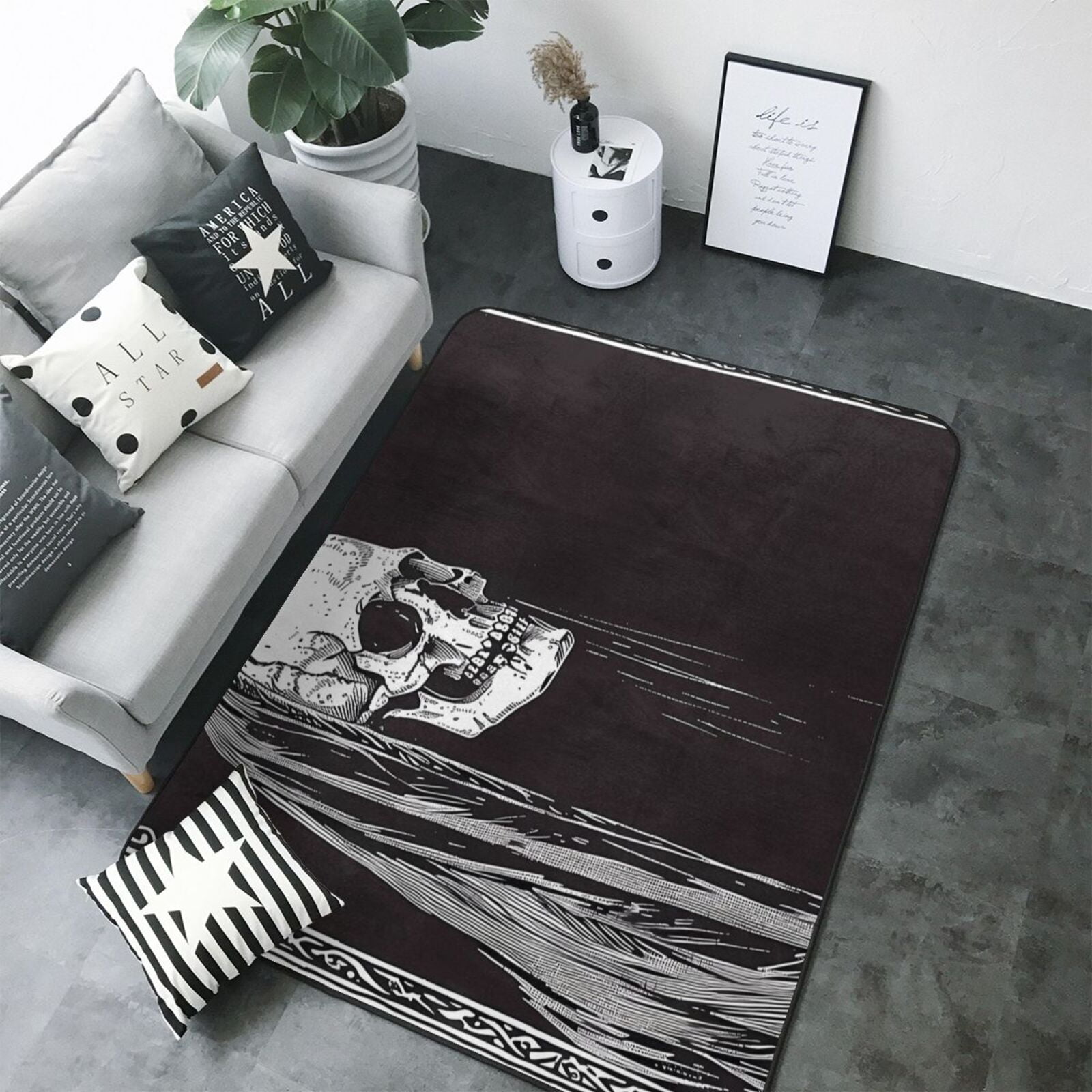 80*58in Soft Indoor Outdoor Rug Gothic Skull Drape Washable Light Rugs ...