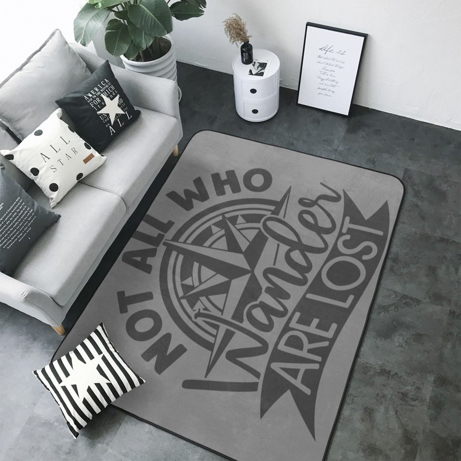 80*58in Soft Indoor Outdoor Rug Not All Who Wander Are Lost5 Washable