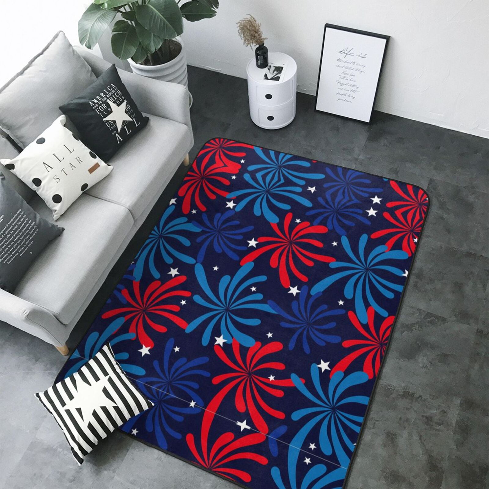 80*58in Soft Indoor Outdoor Rug Red White Blue colorful fire Washable ...