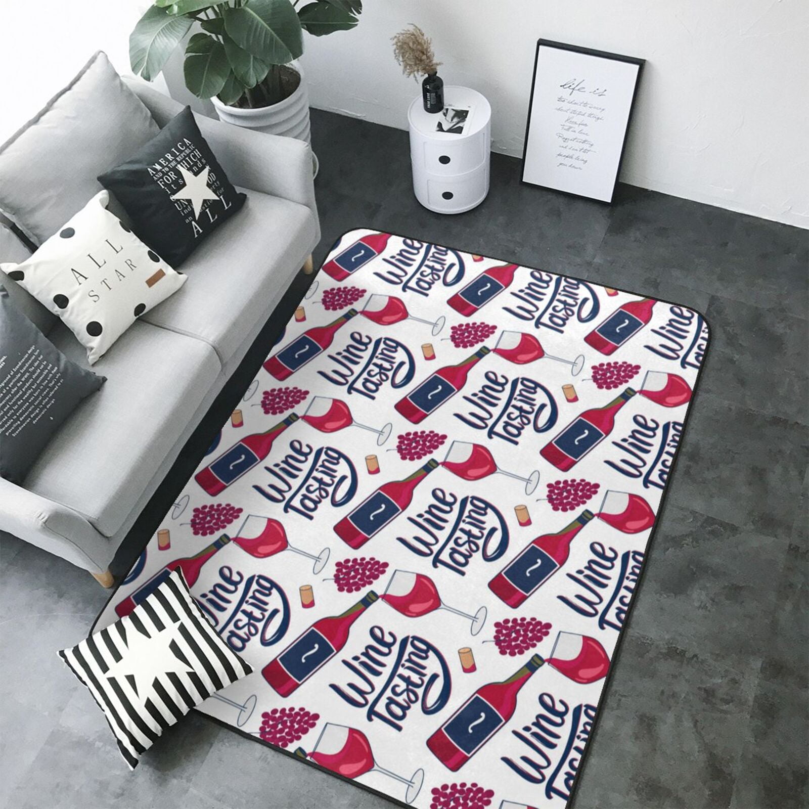 80*58in Soft Indoor Outdoor Rug Red Wine Glass Bottle Washable Light ...