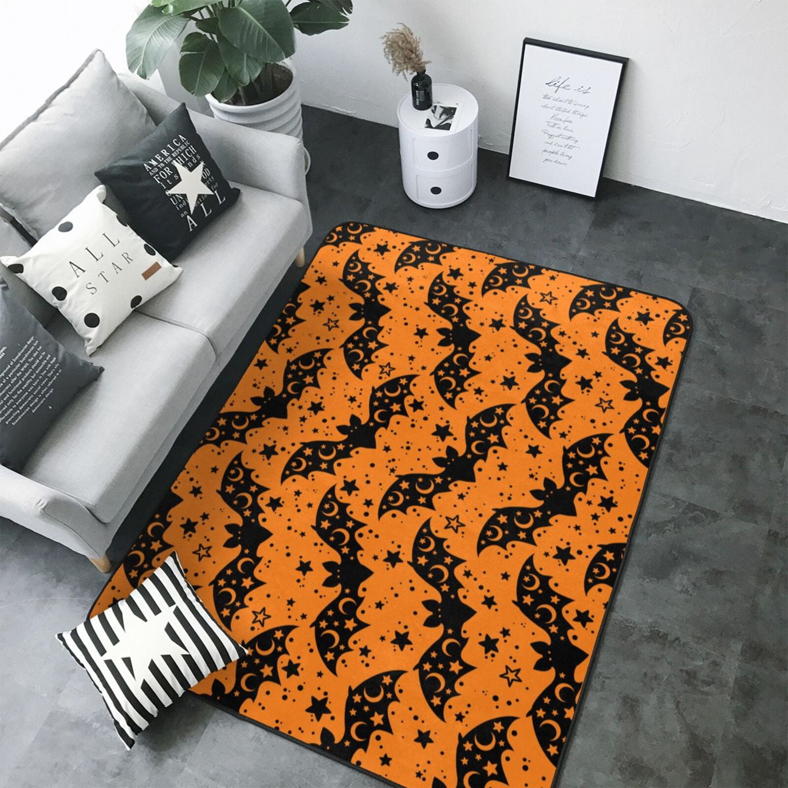 80*58in Soft Indoor Outdoor Rug bat star halloween Washable Light Rugs ...
