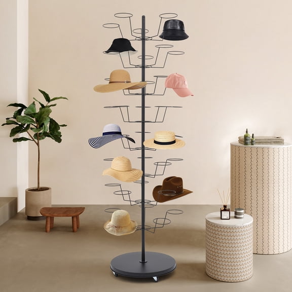 80.7in Hat Rack, Freestanding Hat Display Stand, 8-Tier Hat Holders Black