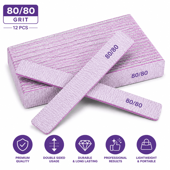 TAVENE 80/80 Grit Nail Files, Emery Boards Nail File for Acrylic and Gel Nails, Coarse Nail File Double Sided 80 Grits Emory Professional Filers Reusable Washable Manicure Square Gray