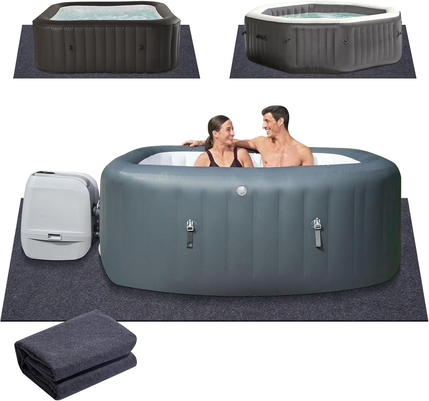 FANGNISN 80 * 80 Inch Hot Tub Pad, Inflatable Hot Tub Mat Outdoor Indoor, Waterproof Slip-Proof Backing, Absorbent Spa Pool Ground Base Flooring Protector Mat