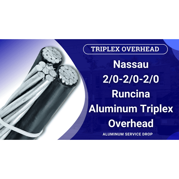 80' Aluminum Runcina 2/0-2/0-2/0 Triplex Overhead Service Drop Cable