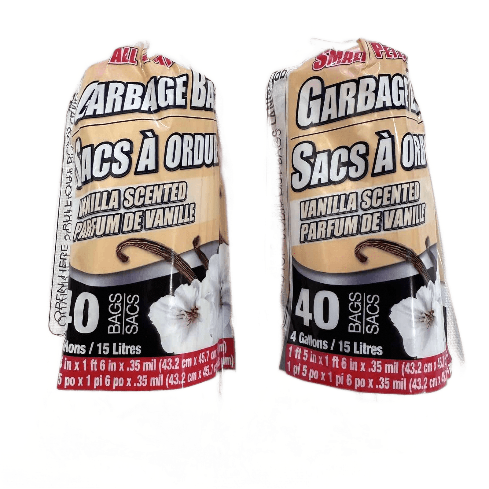 80 BAGS Scented Trash Bags SMALL 2 PKs White Vanilla 17"x 18" .35mi 4