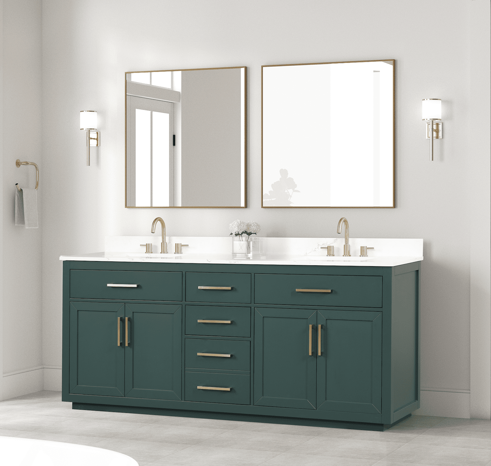 80" Bathroom Vanity Set w/Double Sink,Quartz Countertop&3 Drawers,Green ...