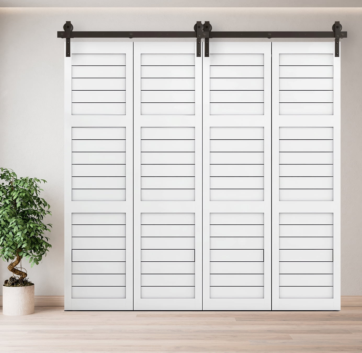 80" Bi-Folding Sliding Barn Door Hardware Kit for 4 Doors,Smoothly&Quietly,Black Track J Shape Roller