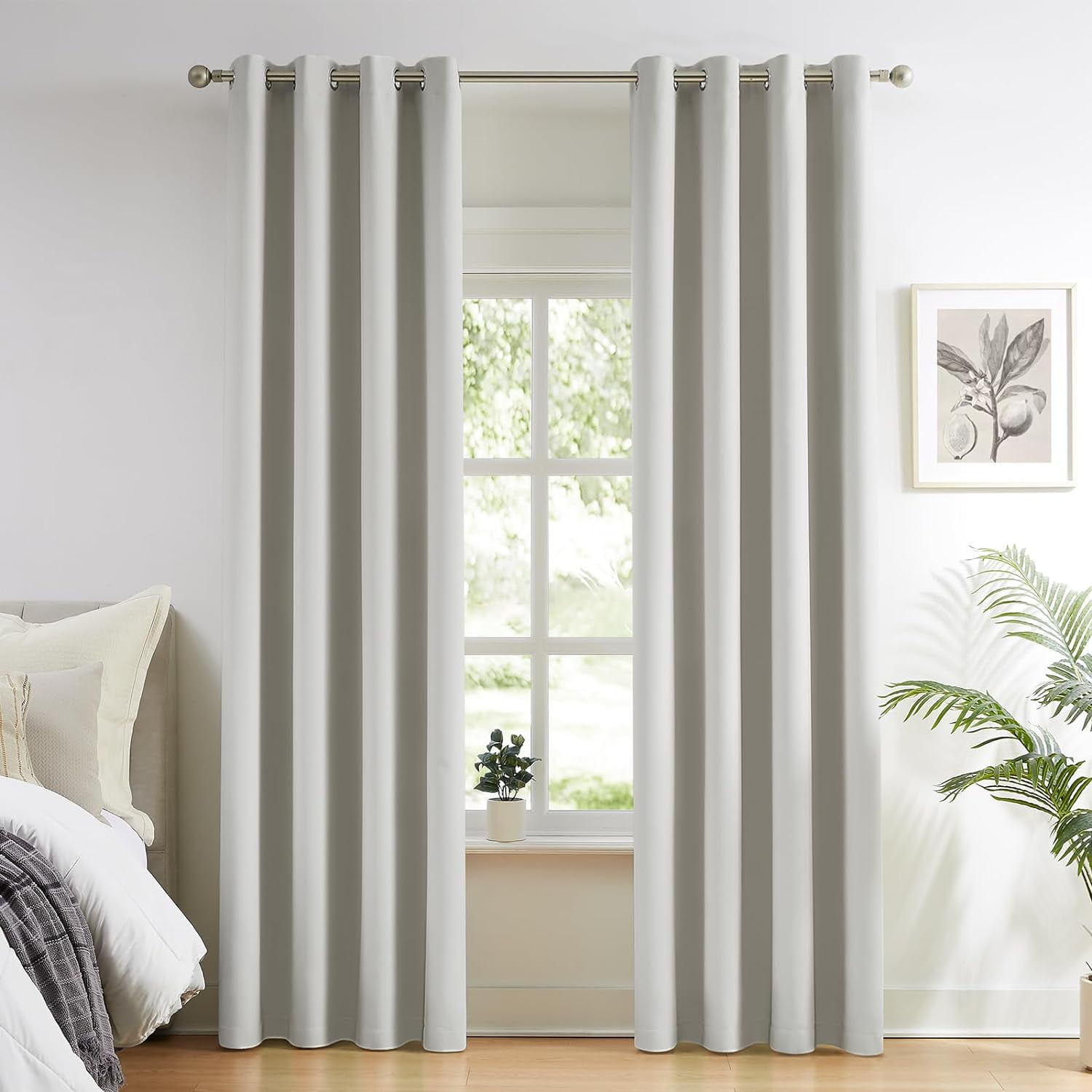 80% Blackout Curtains 63 Inch Length for Bedroom 2 Panels Set Cotton Bedroom Curtains Grommet Room Darkening Curtains for Living Room Thermal Insulated Window Drapes (Off White, 52 x 63 in)