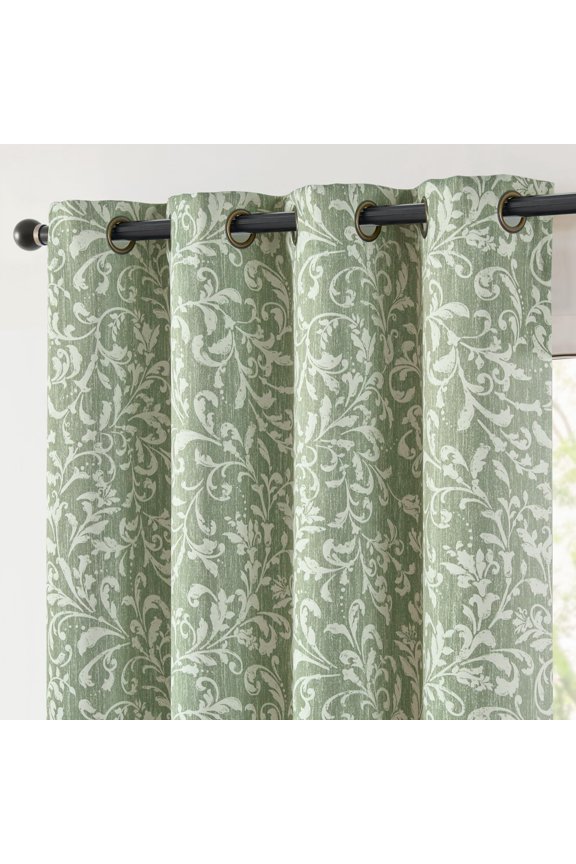 80% Blackout Curtains for Living Room, Farmhouse Drapes with Scroll Floral Patterned for Bedroom, Grommet Top Thermal Insulated Curtains, Vintage Country Drapes 84 inch Length 2 Panels Blue