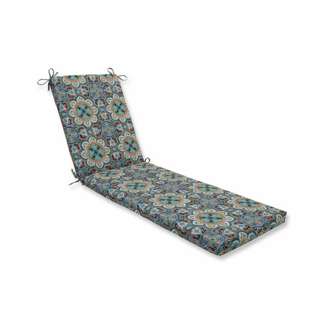 80" Blue and Green Chaise Lounge Cushion with Ties