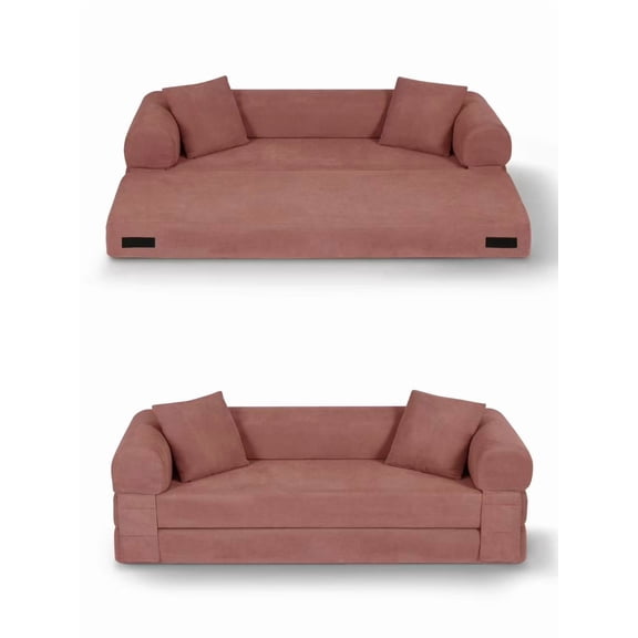 80"Boneless  Multi-Function Foldable Sofa Couch Compressed with 2 Pillows, 2 in 1 Corduroy Convertible Pull Out Sofa Couch Bed Folding Sleeper for Living Room, Apartment, No Assembly Required, Pink