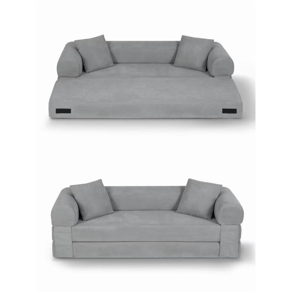 80"Boneless  Multi-Function Foldable Sofa Couch Compressed with 2 Pillows, 2 in 1 Corduroy Convertible Pull Out Sofa Couch Bed Folding Sleeper for Living Room, No Assembly Required, Light Gray
