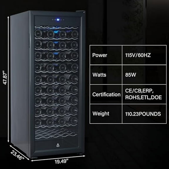 80 Bottle Wine Cooler Refrigerator with Intelligent Digital Temperature Control - 48" Large Single Zone Wine Fridge, Low Noise Operation, Freestanding Wine Refrigerator (115V/60HZ)