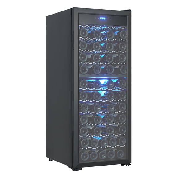 80 Bottles Compressor Wine Cooler Refrigerator, Freestanding Wine Cellar, Single Glass Door, Dual Zone with Digital LED Touch Control, For Red, White, Champagne or Sparkling Wine