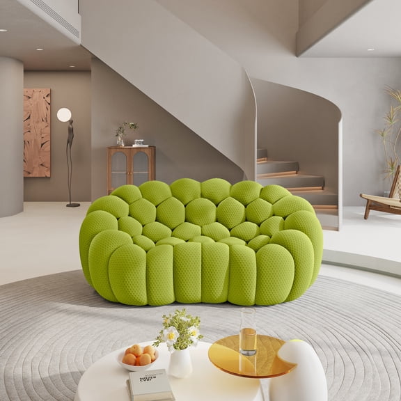 80" Bubble Couch Modern, Oversized Curved Couches,Lazy Floor Sofa,Lemon Green Bubble Couch,Upholstered Comfy Mesh Fabric 3D Honeycomb Shape Loveseat Couches for Living Room,Office,Apartment, 2-Seater