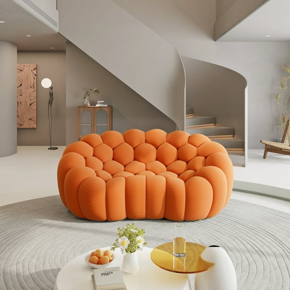 80" Bubble Couch Modern, Oversized Curved Couches, Lazy Floor Sofa, Orange Bubble Couch,Upholstered Comfy Mesh Fabric 3D Honeycomb Shape Loveseat Couches for Living Room,Office,Apartment, 2-Seater