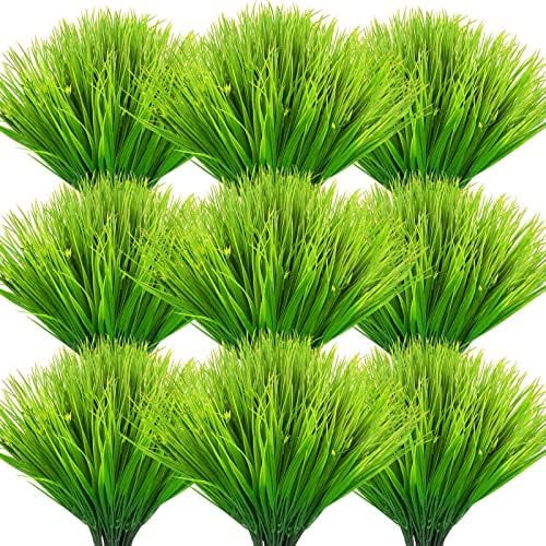 80 Bundles Artificial Outdoor Plants Fake Wheat Grass UV Resistant Greenery Stems Plastic Shrubs Bushes for Patio Front Porch House Porch Garden Decor$$Home Decor, Kitchen, & Other